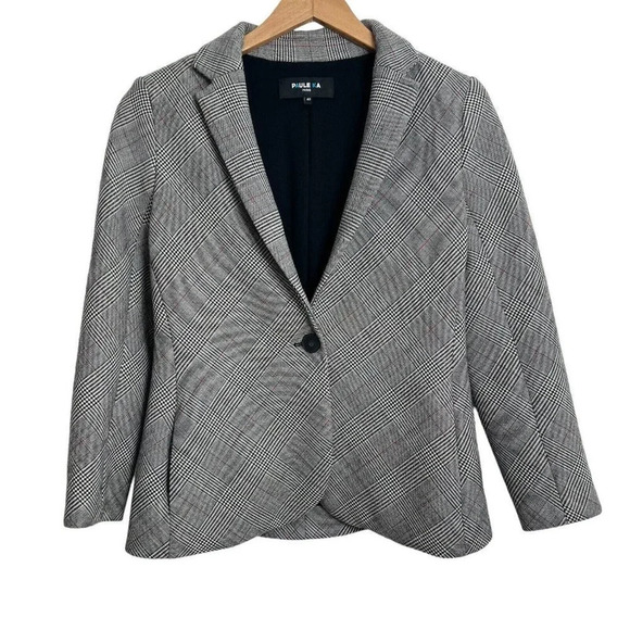 Paule Ka Paris Women's 8 Single Button Virgin Wool Blazer Gray Plaid‎ - Picture 1 of 7
